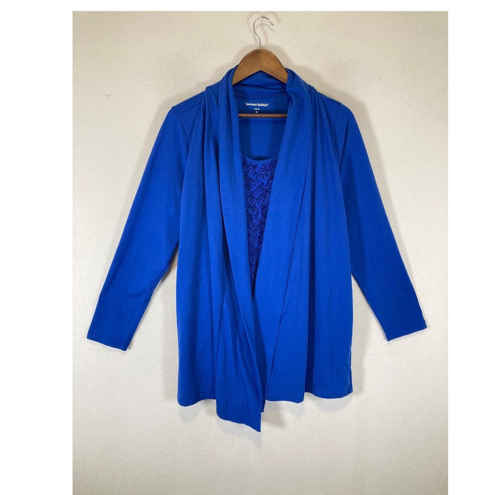 Casual Chic Woman Within Women 14/16 Blue Lace Front Cardigan Tank Set 07-8339-9